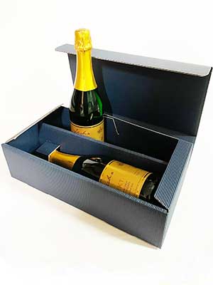 2er-Geschenk-Karton, blau – Traube + Flasche