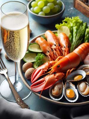 Trockener Sekt mit Meeresfrüchten