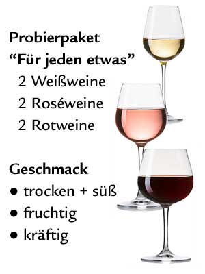 Wein-Geschenk- und Probierpaket “Für jeden etwas” – Geschmack